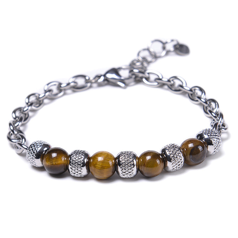 Wholesale Stainless Steel Natural Stone Beaded Men's Bracelet